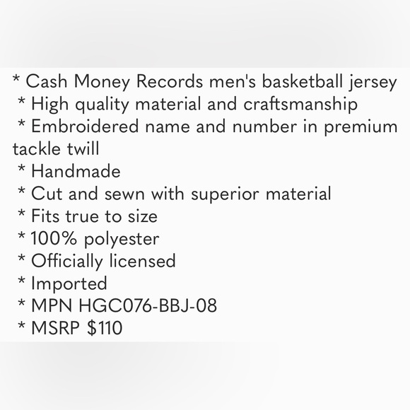“Cash Money Records 99-00” Bball Graphic Jersey-Size Large - Picture 6 of 6